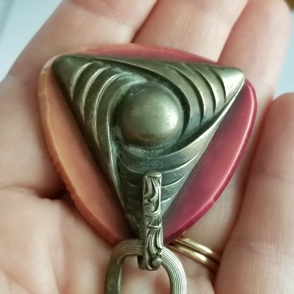 Relisted - Vintage Art Deco cloak clasp rust orange autumn fall early plastic - Picture 4 of 16